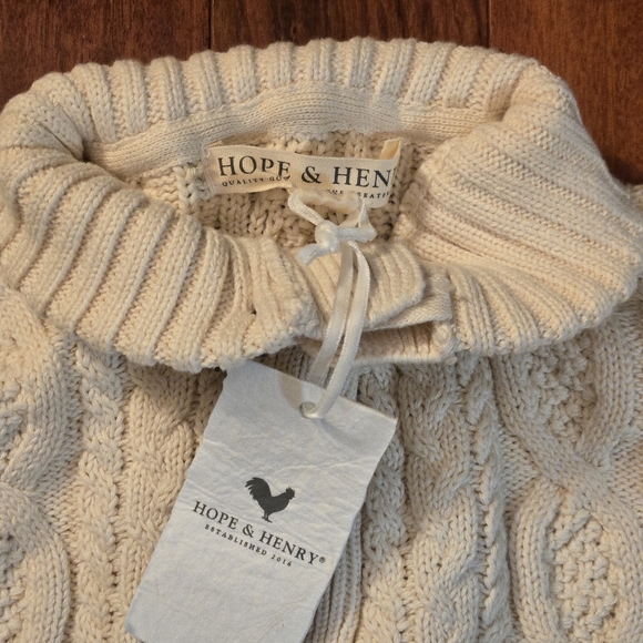 Hope & Henry Boy's S Cream Cable Knit Mock-Neck Sweater w/Brown Buttons Casual - Picture 3 of 10